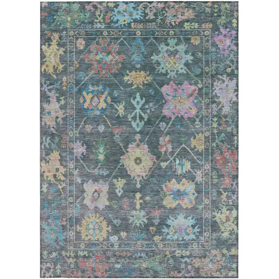 Teal Blue Pink And Gold Floral Washable Indoor Outdoor Area Rug Photo 5