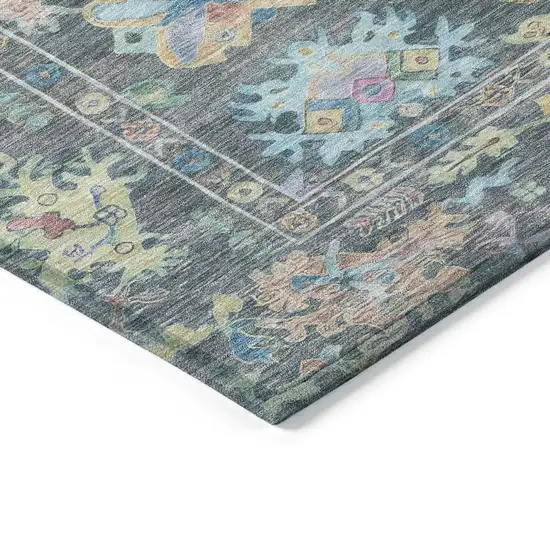 Teal Blue Pink And Gold Floral Washable Indoor Outdoor Area Rug Photo 6