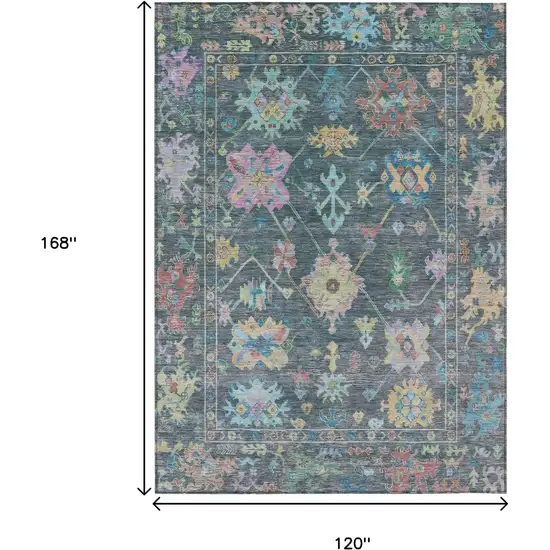 Teal Blue Pink And Gold Floral Washable Indoor Outdoor Area Rug Photo 3
