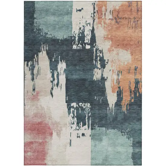 Teal Blue Pink And Orange Abstract Washable Indoor Outdoor Area Rug Photo 5