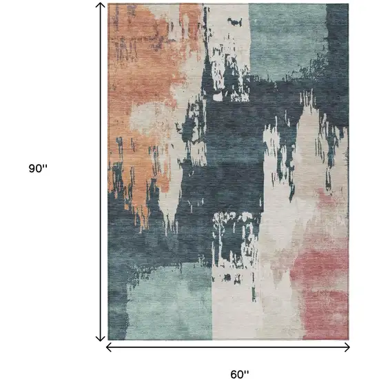 Teal Blue Pink And Orange Abstract Washable Indoor Outdoor Area Rug Photo 3