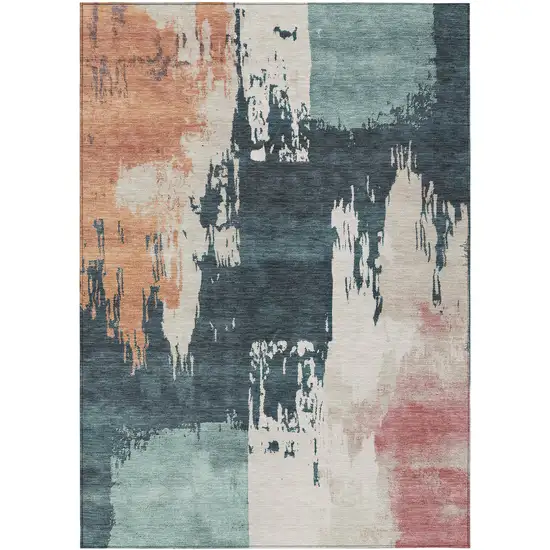 Teal Blue Pink And Orange Abstract Washable Indoor Outdoor Area Rug Photo 2