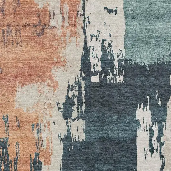 Teal Blue Pink And Orange Abstract Washable Indoor Outdoor Area Rug Photo 7