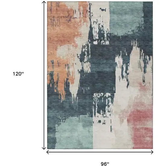 Teal Blue Pink And Orange Abstract Washable Indoor Outdoor Area Rug Photo 3