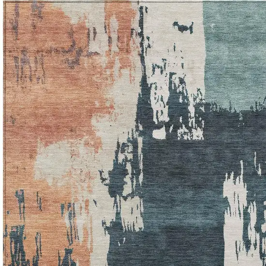 Teal Blue Pink And Orange Abstract Washable Indoor Outdoor Area Rug Photo 7