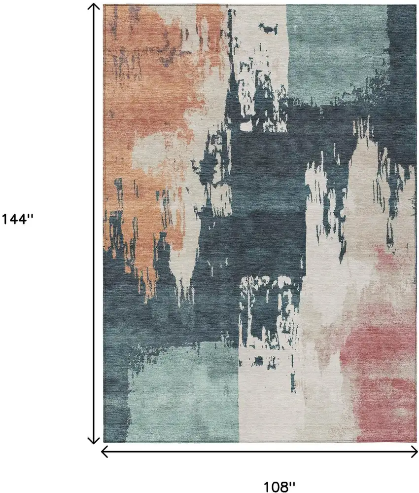 Teal Blue Pink And Orange Abstract Washable Indoor Outdoor Area Rug Photo 3