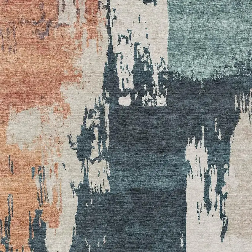 Teal Blue Pink And Orange Abstract Washable Indoor Outdoor Area Rug Photo 7