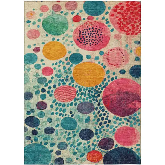 Teal Blue Pink And Orange Geometric Washable Indoor Outdoor Area Rug Photo 8