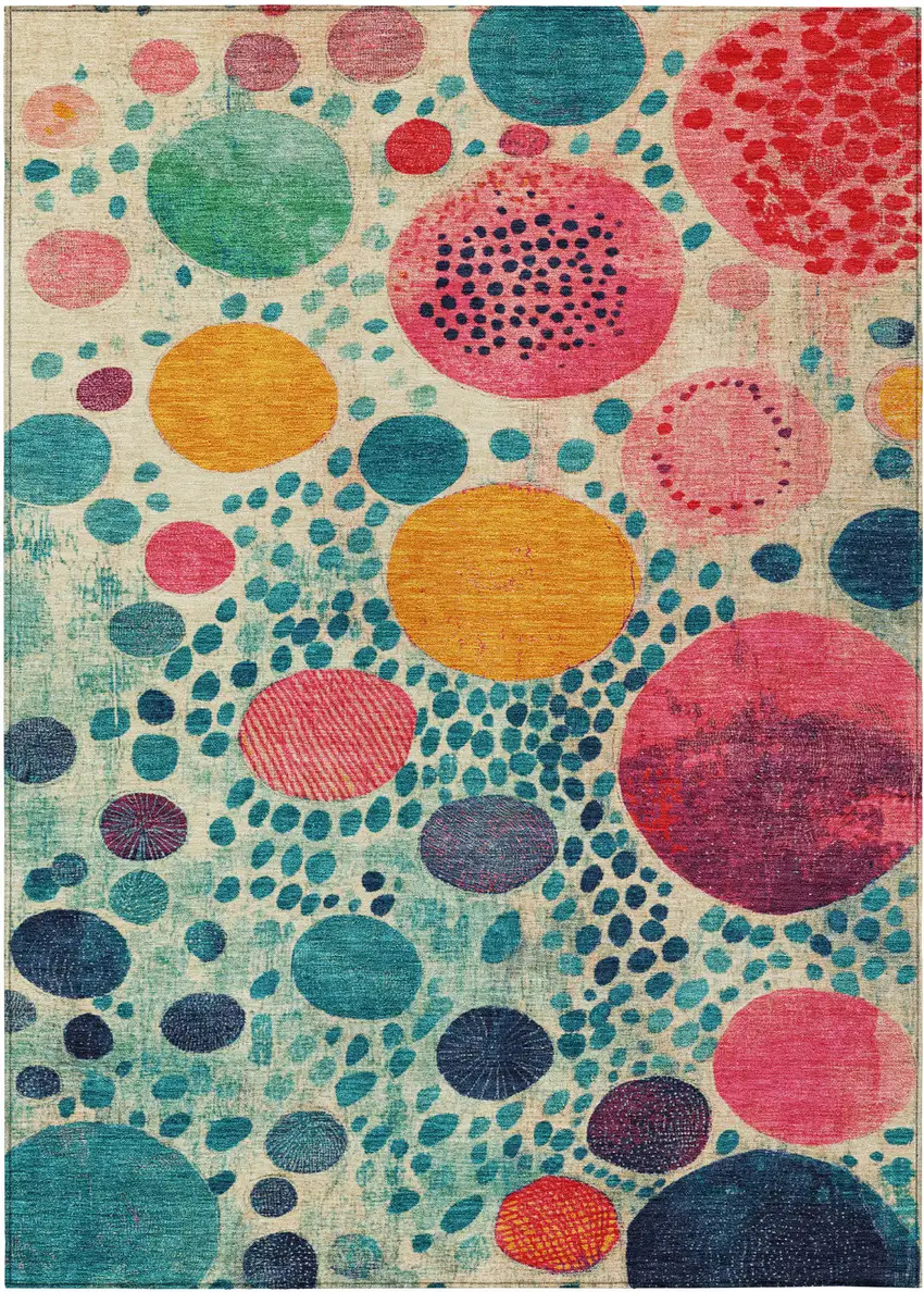 Teal Blue Pink And Orange Geometric Washable Indoor Outdoor Area Rug Photo 8