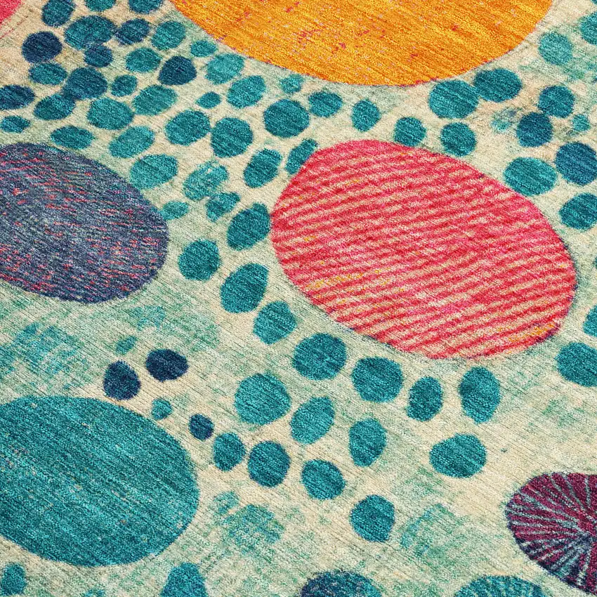 Teal Blue Pink And Orange Geometric Washable Indoor Outdoor Area Rug Photo 3