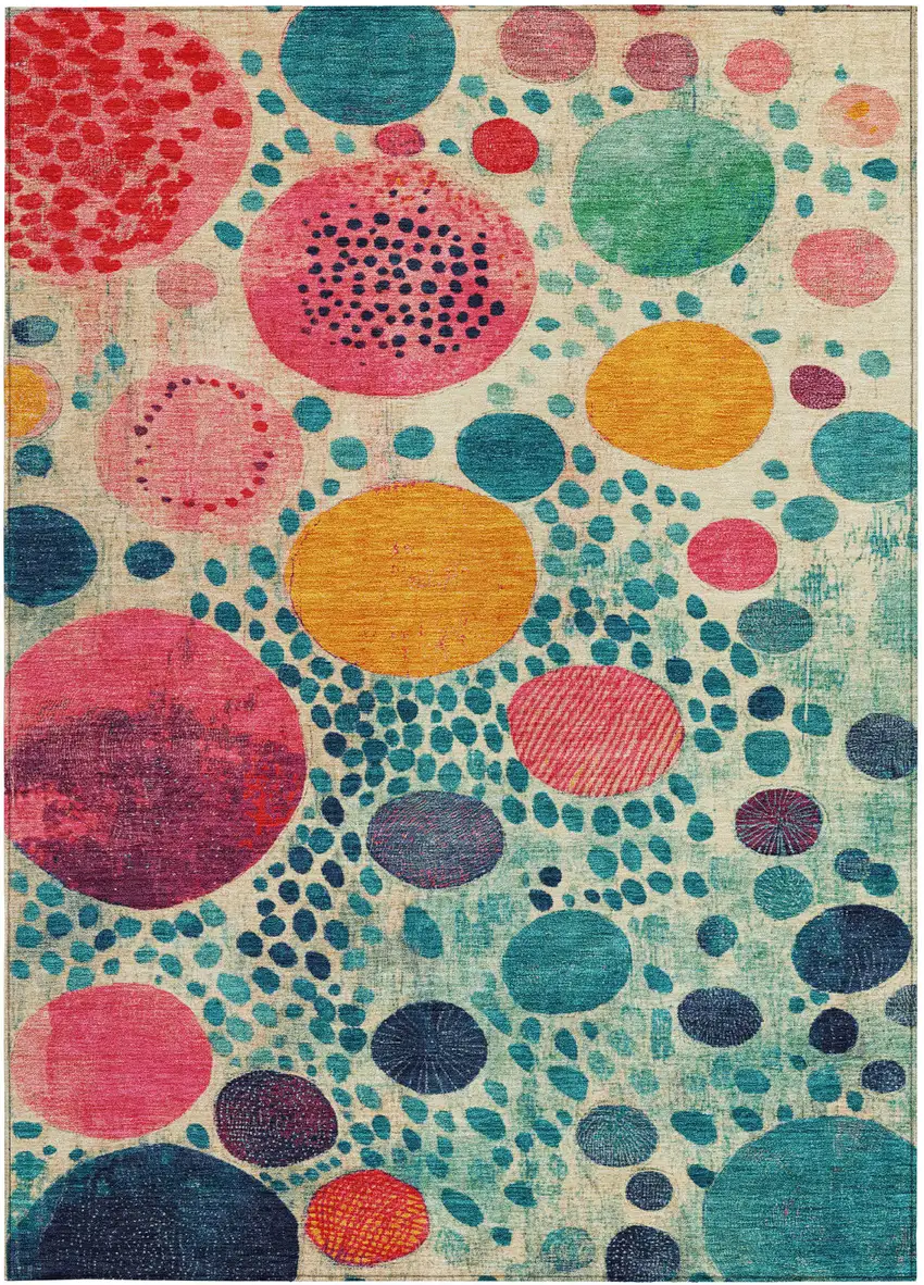 Teal Blue Pink And Orange Geometric Washable Indoor Outdoor Area Rug Photo 8