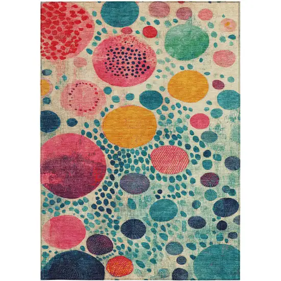 Teal Blue Pink And Orange Geometric Washable Indoor Outdoor Area Rug Photo 8