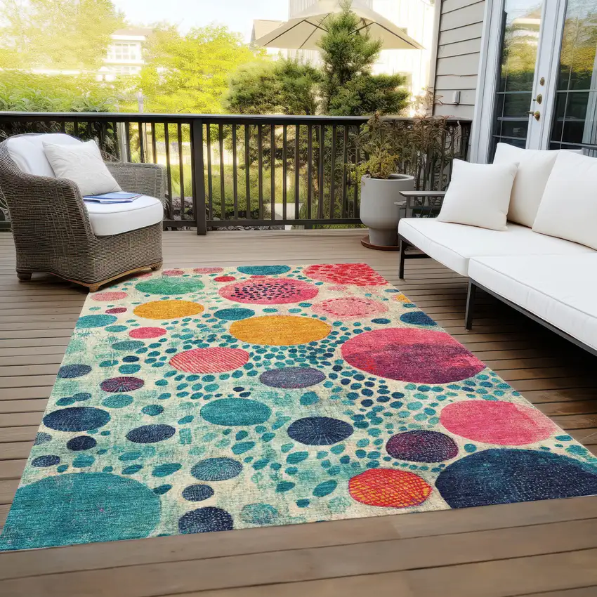 Teal Blue Pink And Orange Geometric Washable Indoor Outdoor Area Rug Photo 7