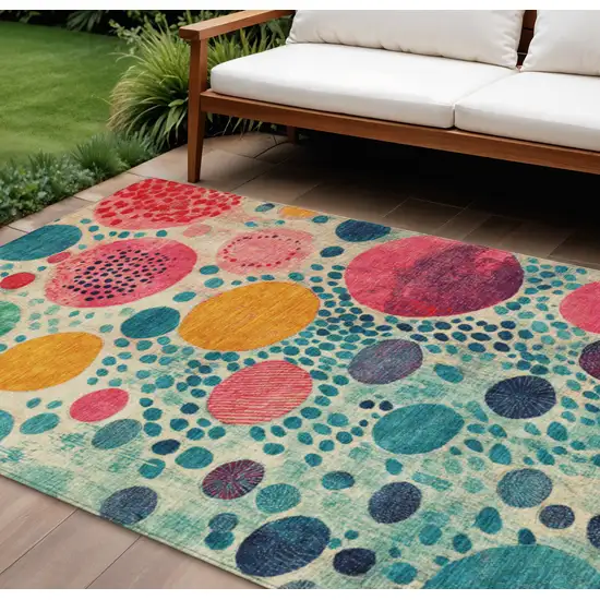Teal Blue Pink And Orange Geometric Washable Indoor Outdoor Area Rug Photo 2