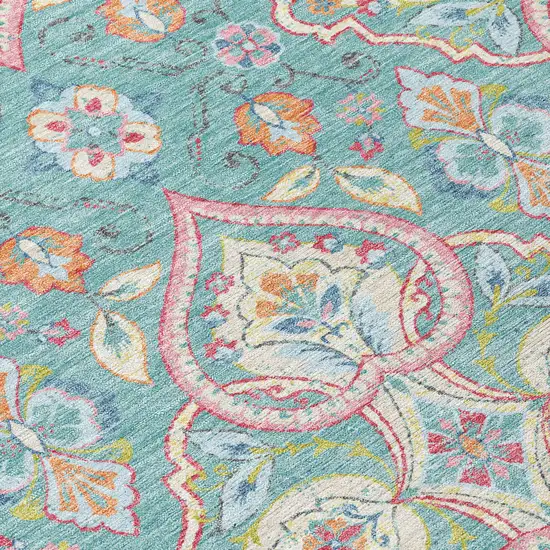Teal Blue Pink And Orange Ogee Washable Indoor Outdoor Area Rug Photo 5