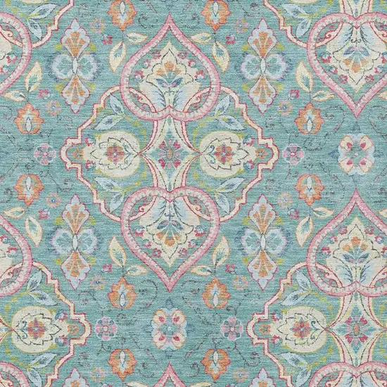 Teal Blue Pink And Orange Ogee Washable Indoor Outdoor Area Rug Photo 3