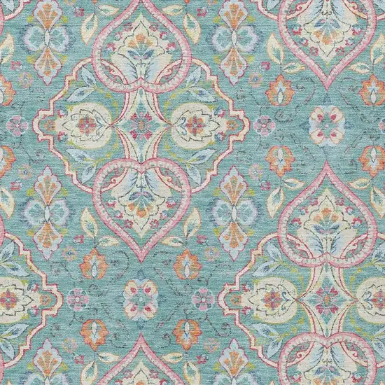 Teal Blue Pink And Orange Ogee Washable Indoor Outdoor Area Rug Photo 3