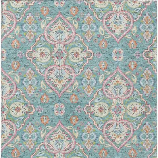Teal Blue Pink And Orange Ogee Washable Indoor Outdoor Area Rug Photo 9