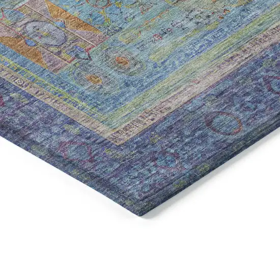 Teal Blue Plum And Copper Oriental Washable Indoor Outdoor Area Rug Photo 4