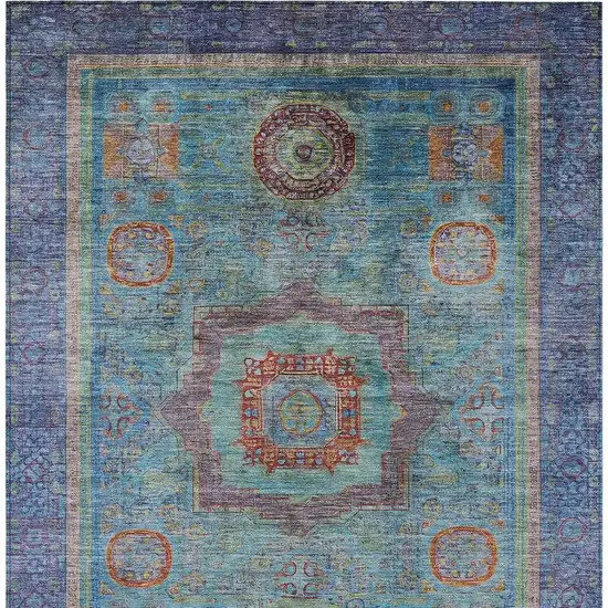 Teal Blue Plum And Copper Oriental Washable Indoor Outdoor Area Rug Photo 5