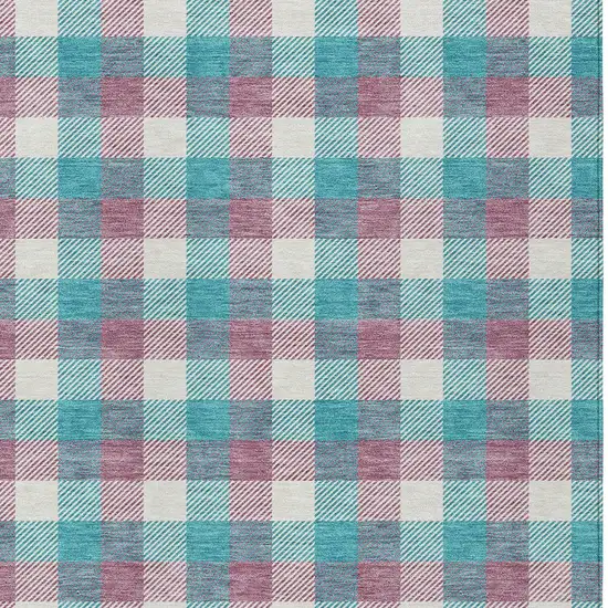 Teal Blue Purple And Beige Plaid Washable Indoor Outdoor Area Rug Photo 5