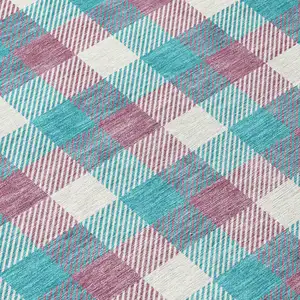 Photo of Teal Blue Purple And Beige Plaid Washable Indoor Outdoor Area Rug