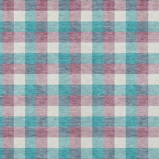 Teal Blue Purple And Beige Plaid Washable Indoor Outdoor Area Rug Photo 5