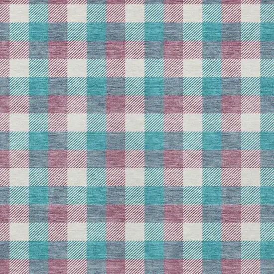Teal Blue Purple And Beige Plaid Washable Indoor Outdoor Area Rug Photo 5