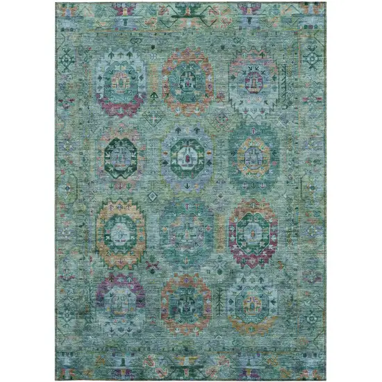 Teal Blue Purple And Gold Medallion Washable Indoor Outdoor Area Rug Photo 4