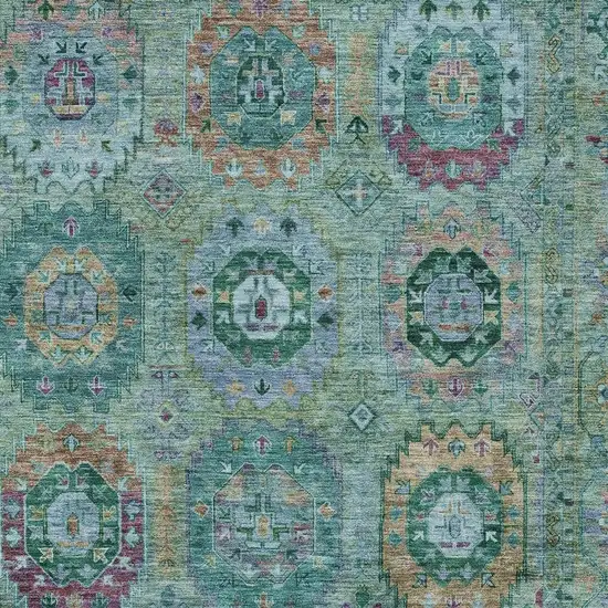 Teal Blue Purple And Gold Medallion Washable Indoor Outdoor Area Rug Photo 7