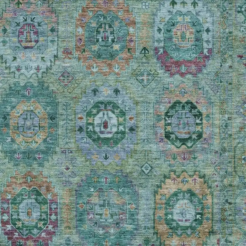 Teal Blue Purple And Gold Medallion Washable Indoor Outdoor Area Rug Photo 7