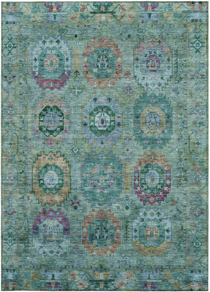 Teal Blue Purple And Gold Medallion Washable Indoor Outdoor Area Rug Photo 4