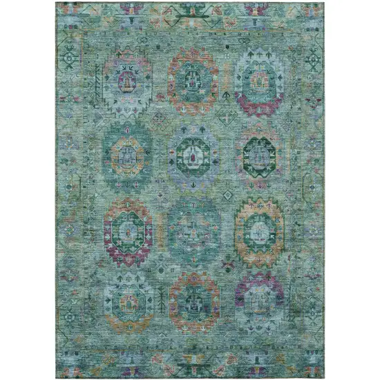 Teal Blue Purple And Gold Medallion Washable Indoor Outdoor Area Rug Photo 2