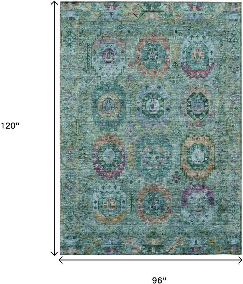 Teal Blue Purple And Gold Medallion Washable Indoor Outdoor Area Rug Photo 3