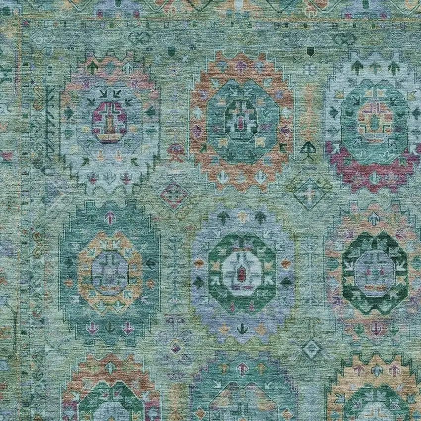 Teal Blue Purple And Gold Medallion Washable Indoor Outdoor Area Rug Photo 6