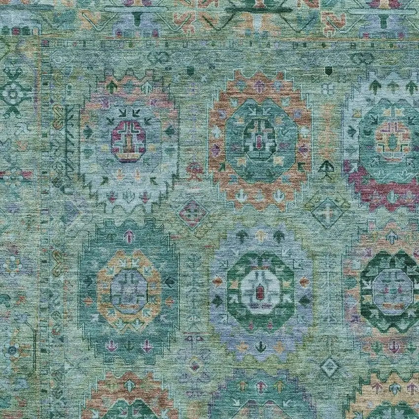 Teal Blue Purple And Gold Medallion Washable Indoor Outdoor Area Rug Photo 7