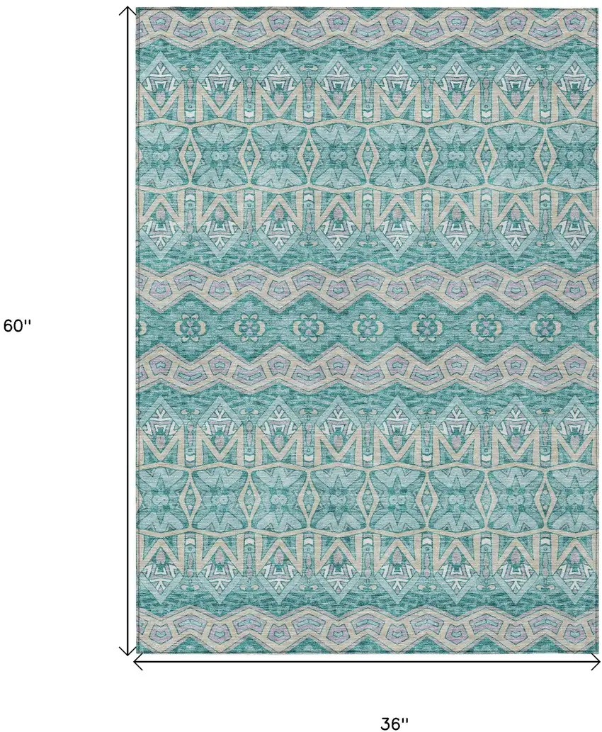 Teal Blue Purple And Gray Moroccan Washable Indoor Outdoor Area Rug Photo 3