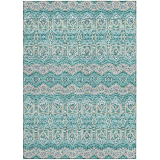 Teal Blue Purple And Gray Moroccan Washable Indoor Outdoor Area Rug Photo 7