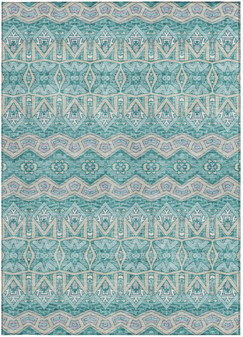Teal Blue Purple And Gray Moroccan Washable Indoor Outdoor Area Rug Photo 7