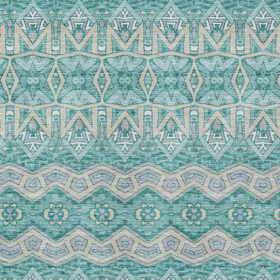 Teal Blue Purple And Gray Moroccan Washable Indoor Outdoor Area Rug Photo 6