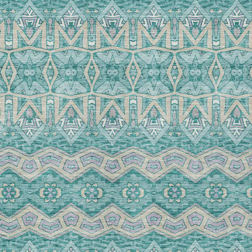 Teal Blue Purple And Gray Moroccan Washable Indoor Outdoor Area Rug Photo 6