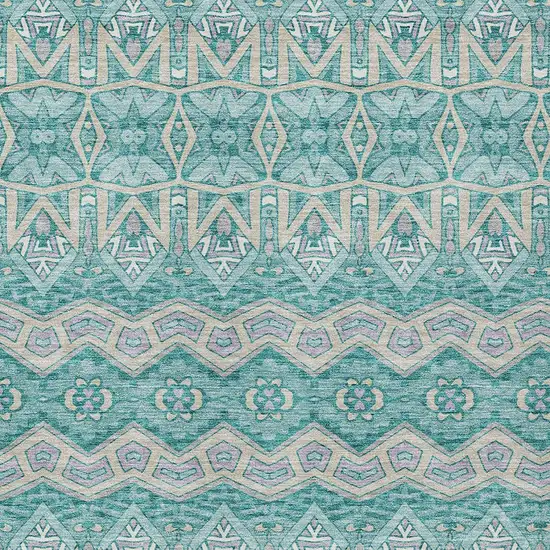 Teal Blue Purple And Gray Moroccan Washable Indoor Outdoor Area Rug Photo 6