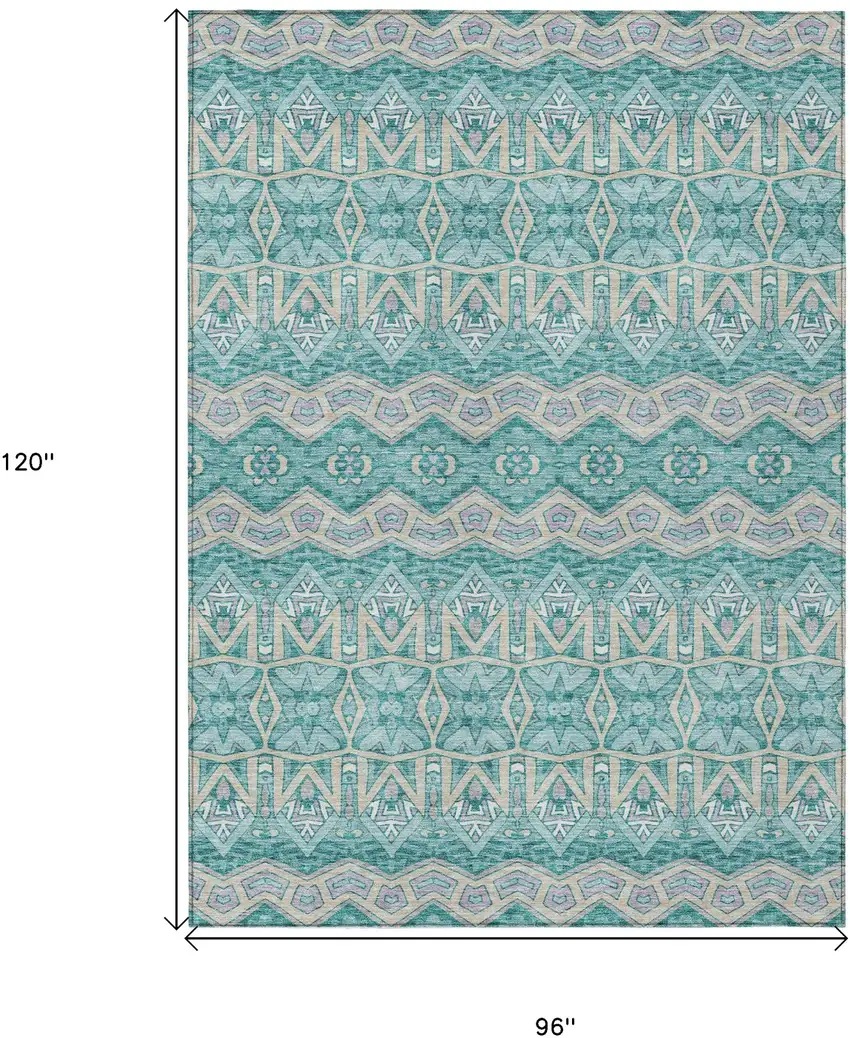 Teal Blue Purple And Gray Moroccan Washable Indoor Outdoor Area Rug Photo 3