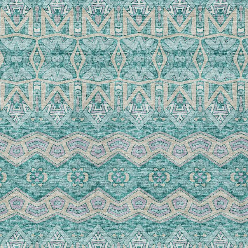 Teal Blue Purple And Gray Moroccan Washable Indoor Outdoor Area Rug Photo 6