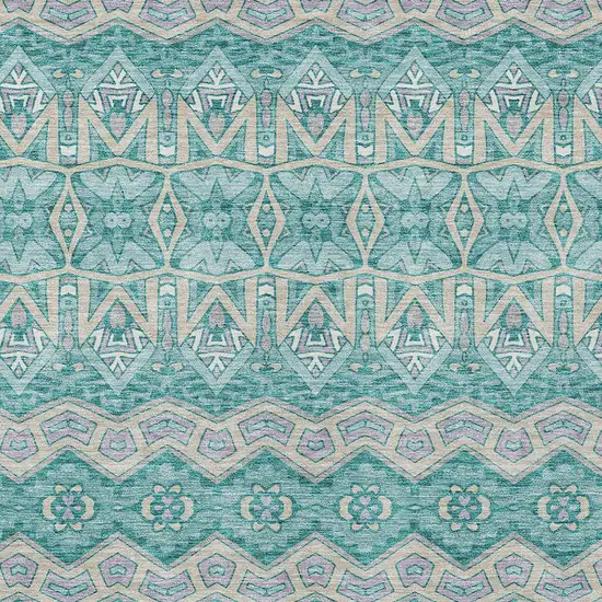 Teal Blue Purple And Gray Moroccan Washable Indoor Outdoor Area Rug Photo 6
