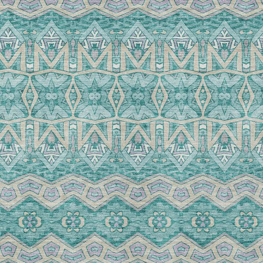 Teal Blue Purple And Gray Moroccan Washable Indoor Outdoor Area Rug Photo 6