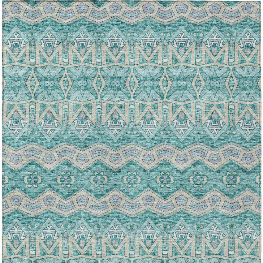 Teal Blue Purple And Gray Moroccan Washable Indoor Outdoor Area Rug Photo 7