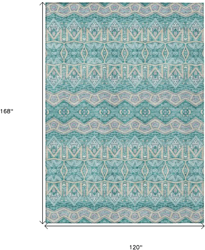 Teal Blue Purple And Gray Moroccan Washable Indoor Outdoor Area Rug Photo 3