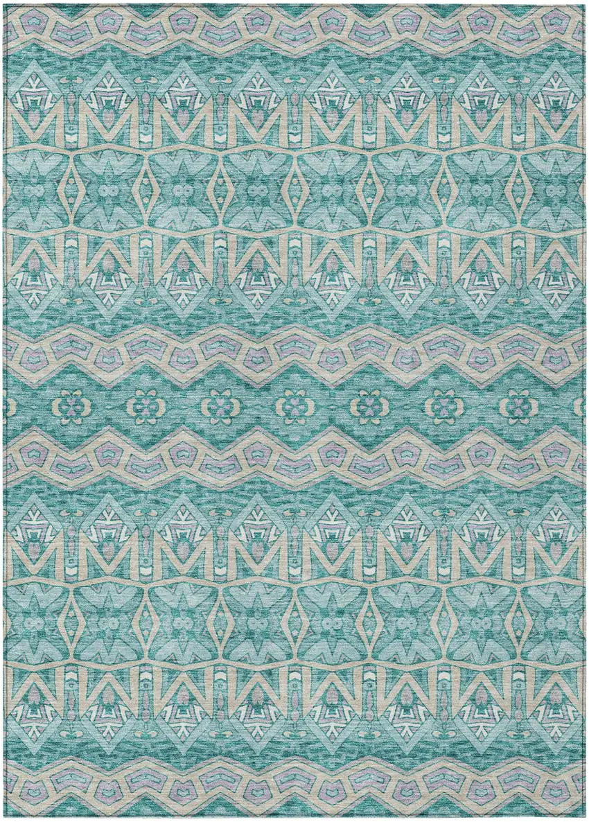 Teal Blue Purple And Gray Moroccan Washable Indoor Outdoor Area Rug Photo 2