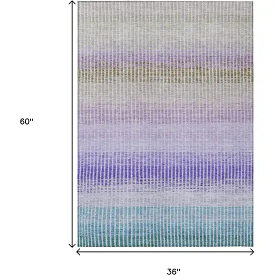 Teal Blue Purple And Gray Striped Washable Indoor Outdoor Area Rug Photo 3